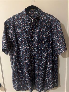Ralph Lauren Navy Short-Sleeve Button-Down with Multicolor Floral Print